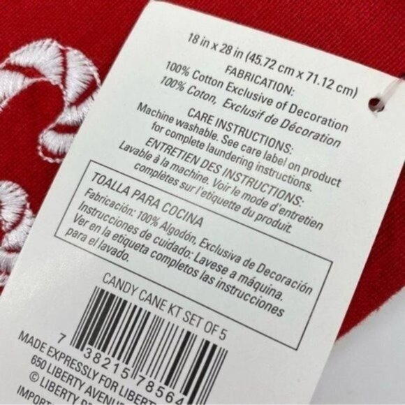Winter Wonderland Set of Five Candy Cane Kitchen Towels Embroidered New - Picture 7 of 9